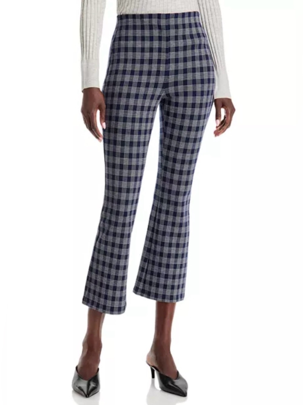 Theory Check Print High Rise Kick Flare Pants